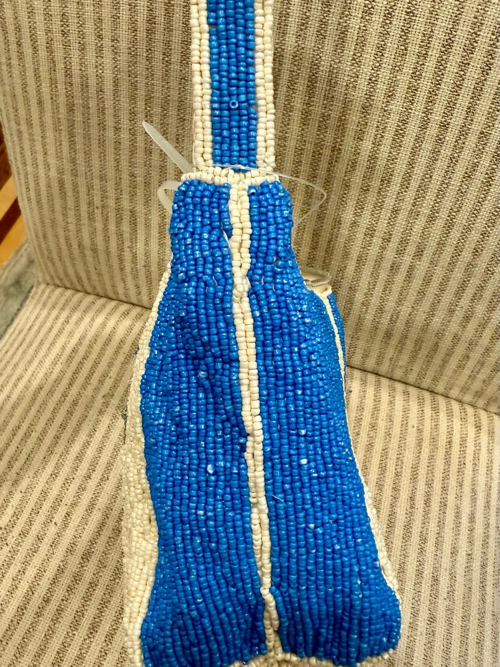 Viral Cocktail Drinks Beaded Shoulder Bag, Blue & White Stripe Made In India NWT